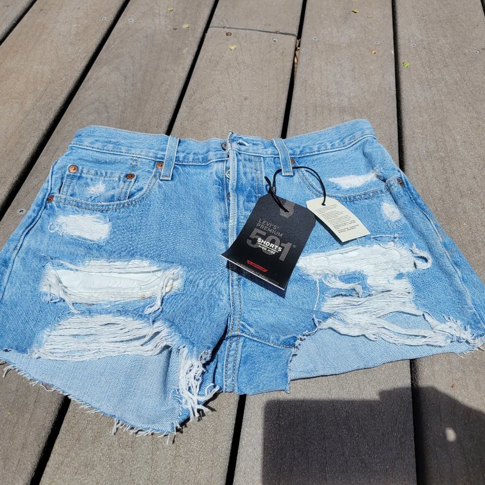 Levis high rise 501 distressed shorts
